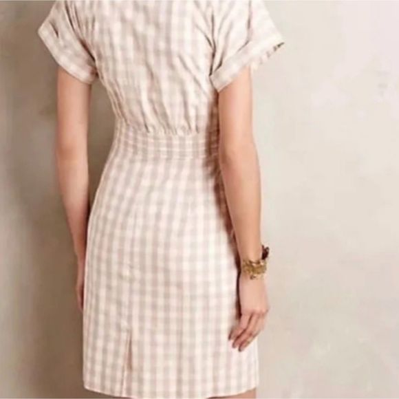 Anthropologie HD In Paris Neutral Sand Tone Checkered Mini Dress Size 2 - Picture 2 of 10